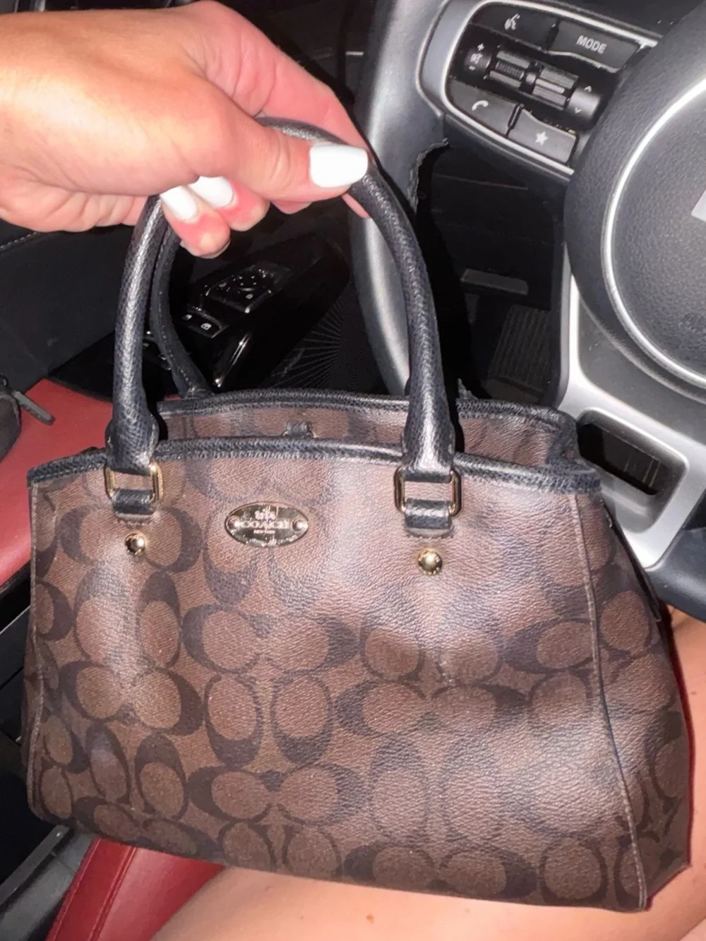 Coach Brown Signature Satchel with Black Handles
